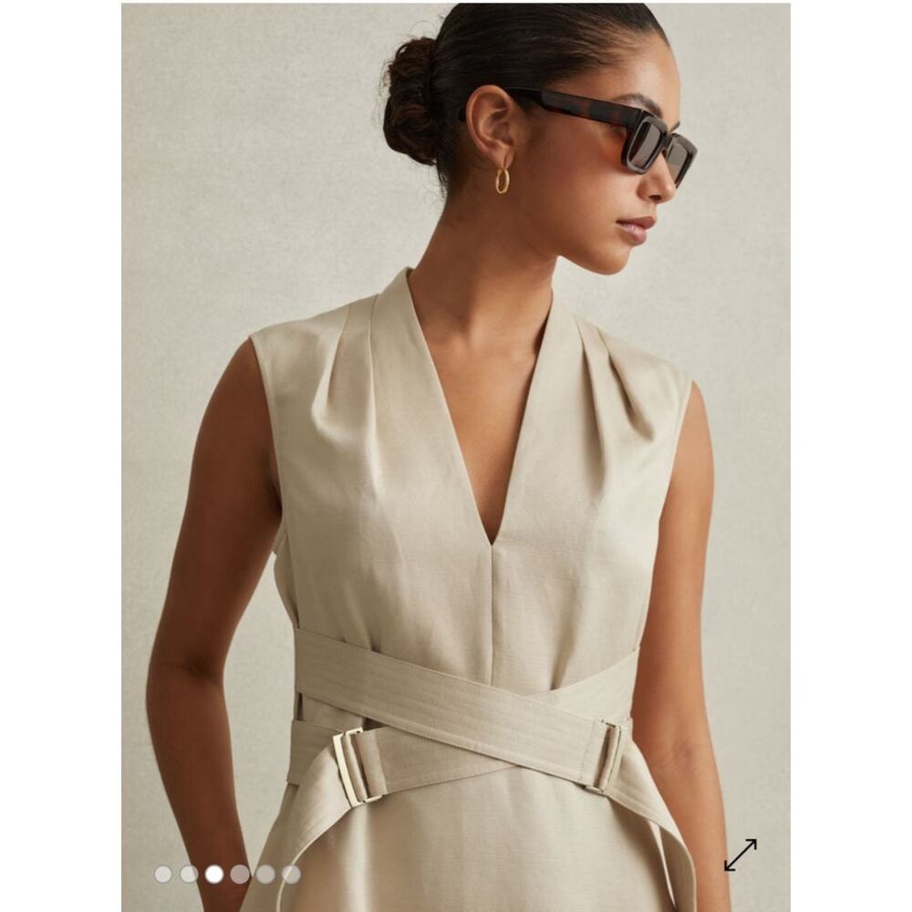 NWT: Reiss Ava Linen Blend Belted Midi Dress - Picture 3 of 11